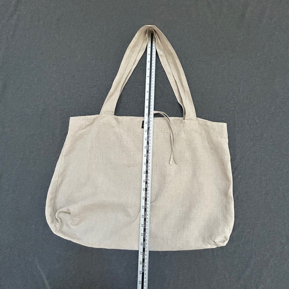 Eileen Fisher Linen Tote Bag Beige Shoulder Shopper Minimalist Tie Closure - Picture 6 of 9